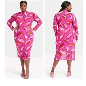 Target Black History Month Mesh Midi‎ Dress Womens 4X Pink Lip Print Excellent